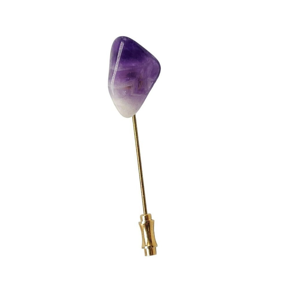 Purple Amethyst Tumbled Gemstone Stick Pin Gold Tone Vintage